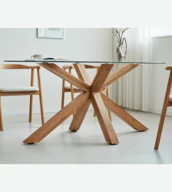 Sidney - Glas spisebord med ben i massiv egetræ 175x90 cm