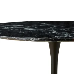 Zander - Rundt sort marmor-look spisebord med trompetfod - Ø100 cm
